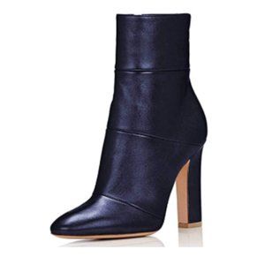 FSJ Navy Retro Chunky High Heel Ankle Boots